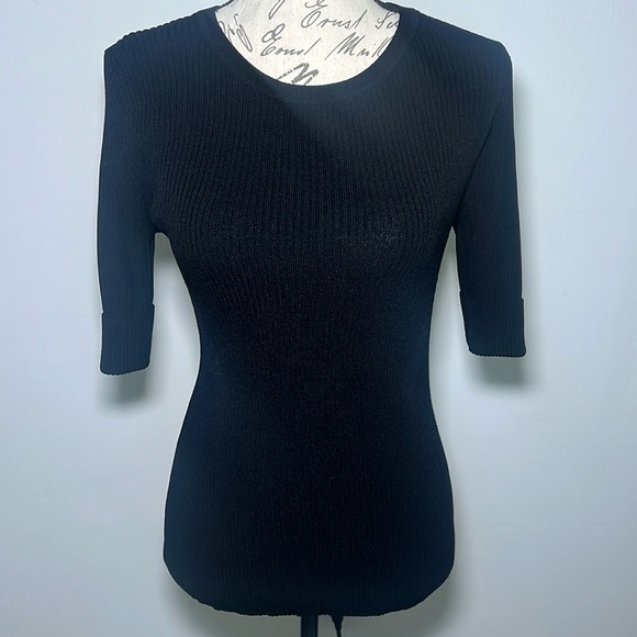WHBM Black Ribbed Sweater with Short Sleeves - Picture 1 of 5